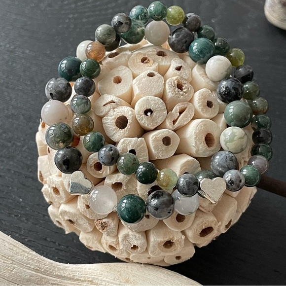 Green Tree Agate Stone Beaded Bracelet Set - Picture 1 of 10